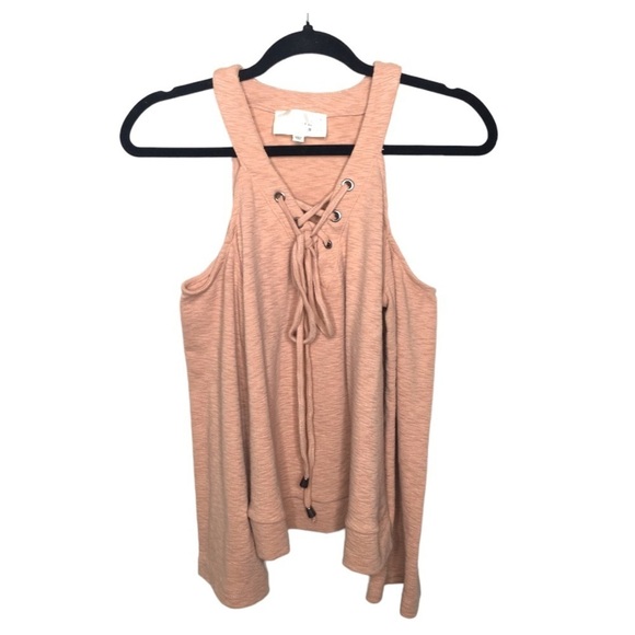 J.O.A. Off Shoulder Peach Top Lace Up Front - Picture 11 of 12